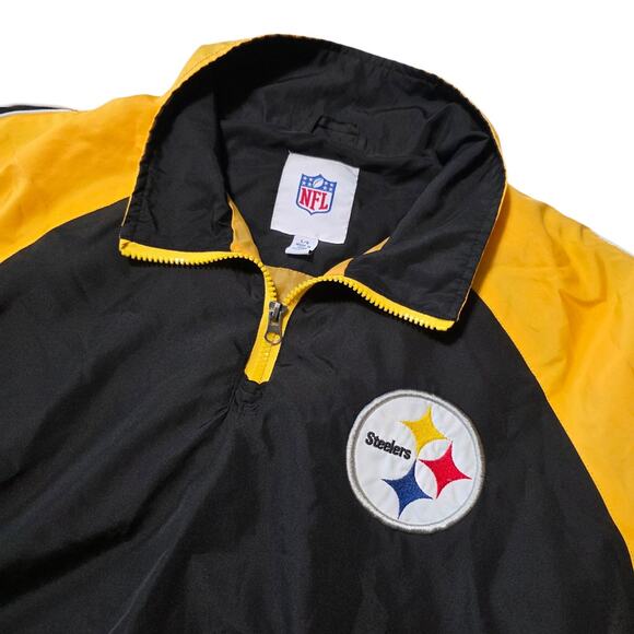 Vintage Track Jacket NFL Pittsburgh Steelers 1/4 Zip Black Yellow Mens L - Picture 1 of 10
